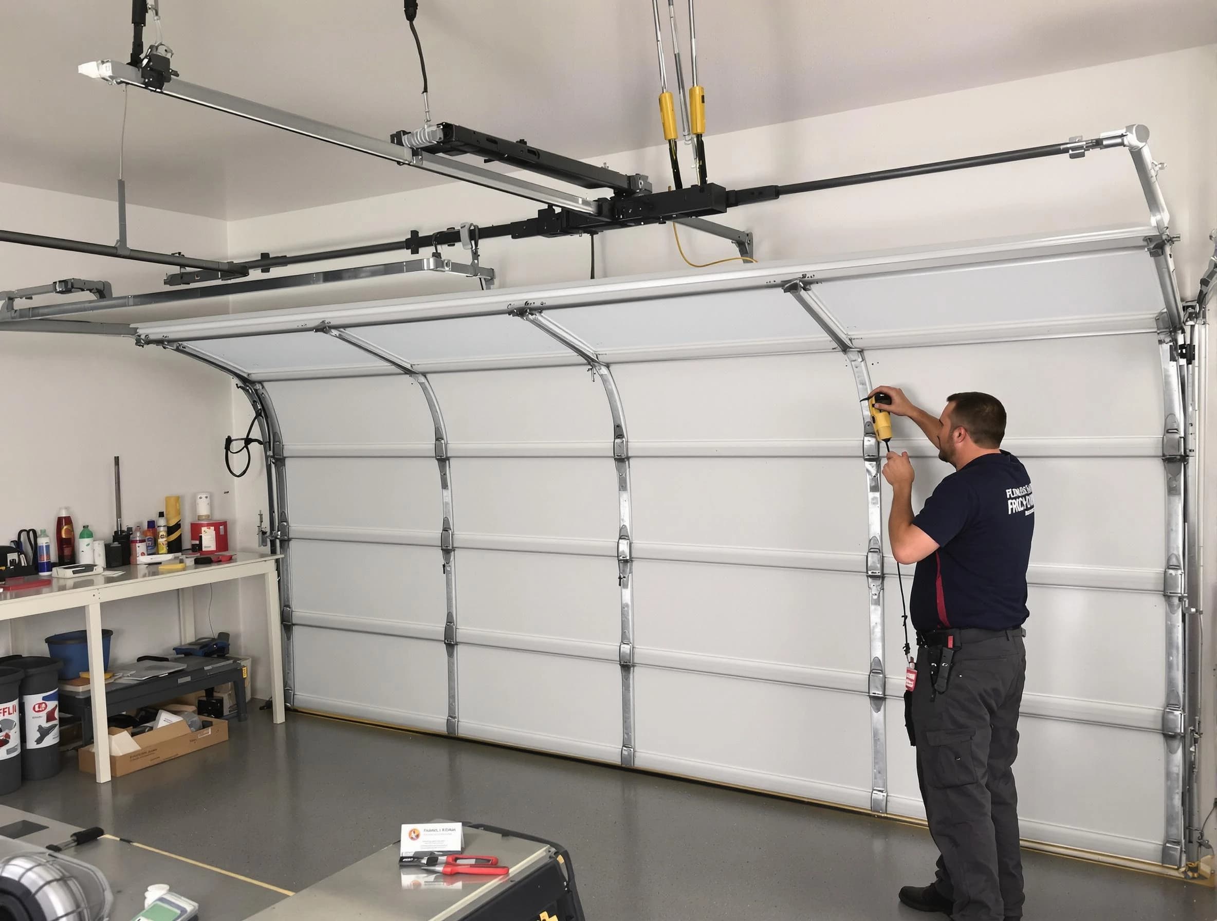 Paterson Garage Door Repair certified technician performing overhead door system repair in Paterson