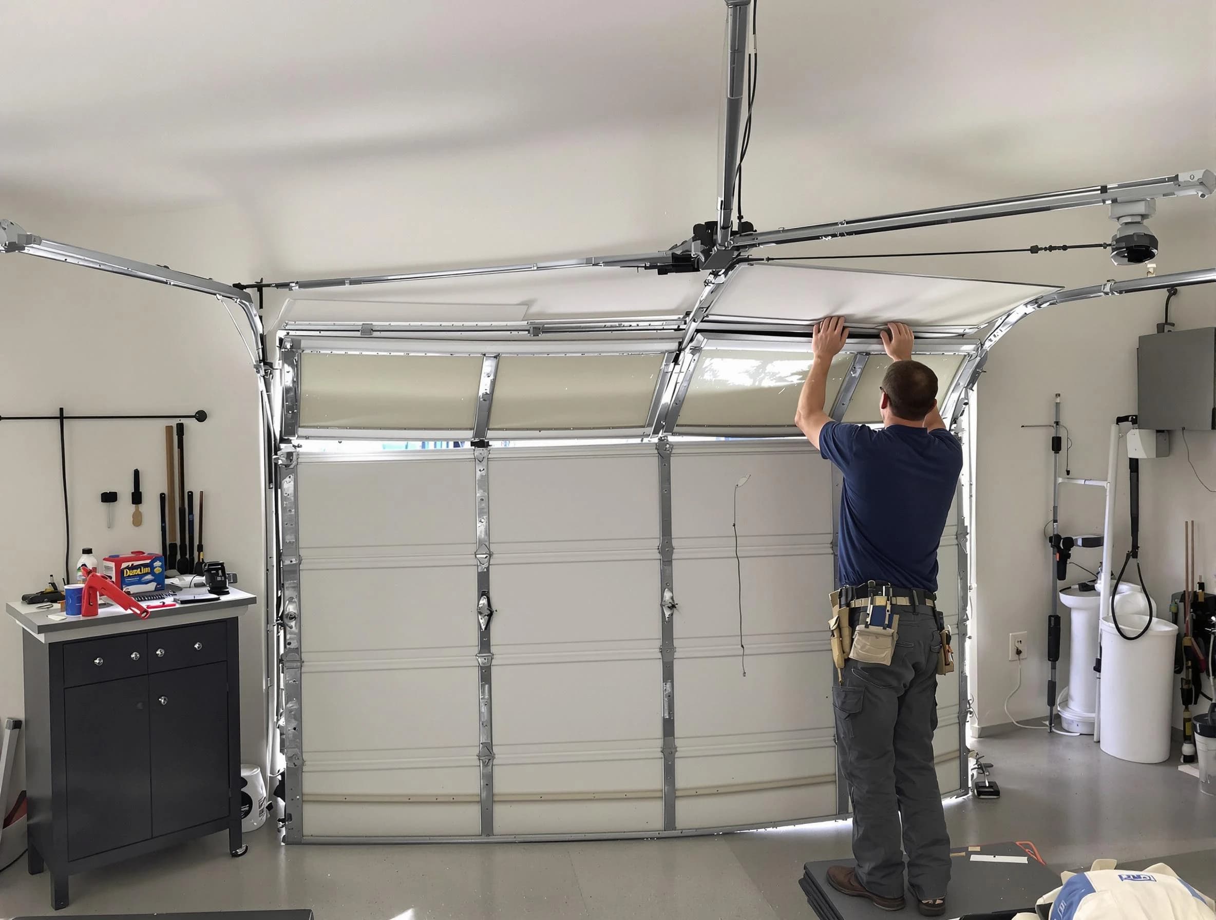 Paterson Garage Door Repair specialist performing precise section replacement on Paterson garage door