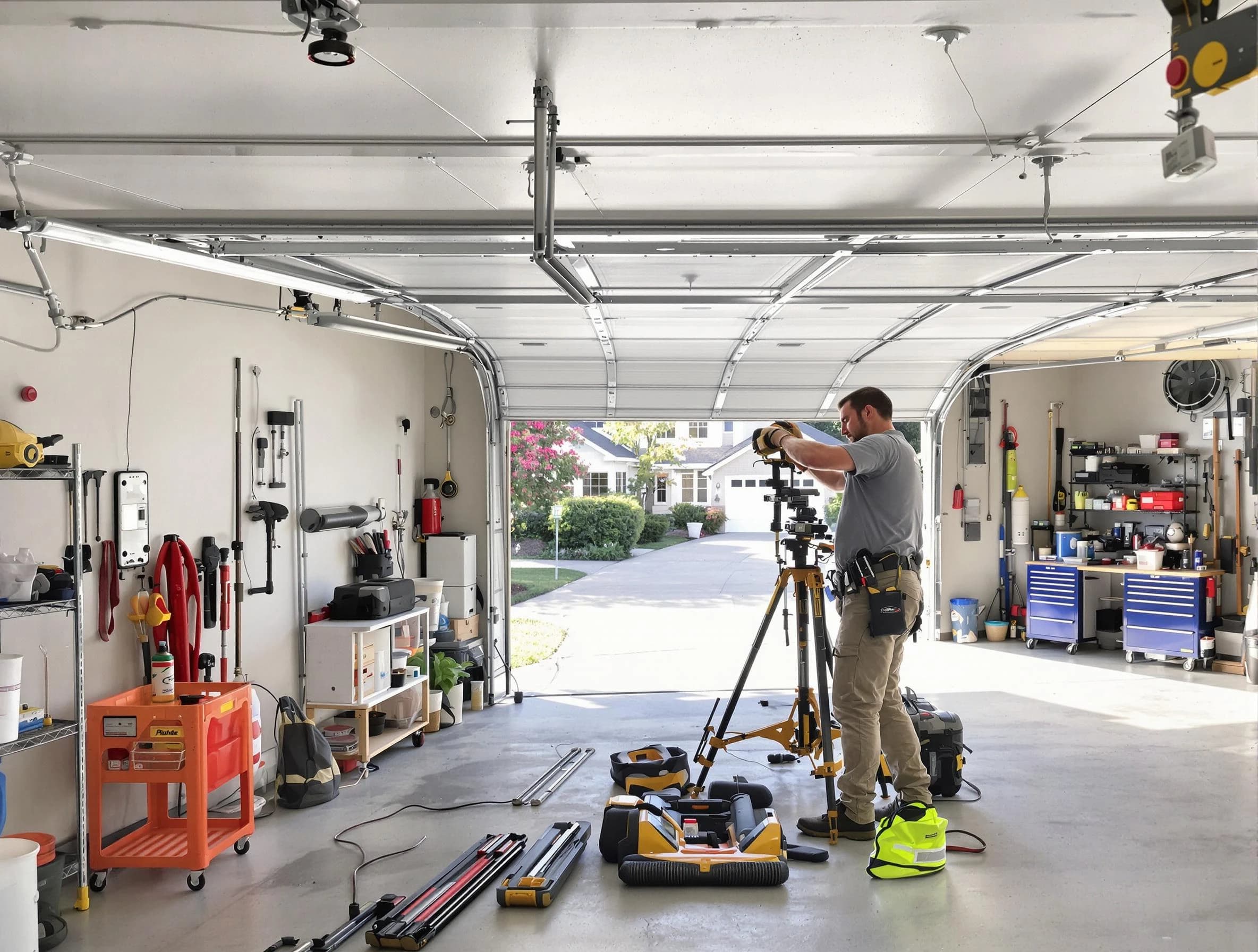 Paterson Garage Door Repair specialist performing laser-guided track alignment in Paterson