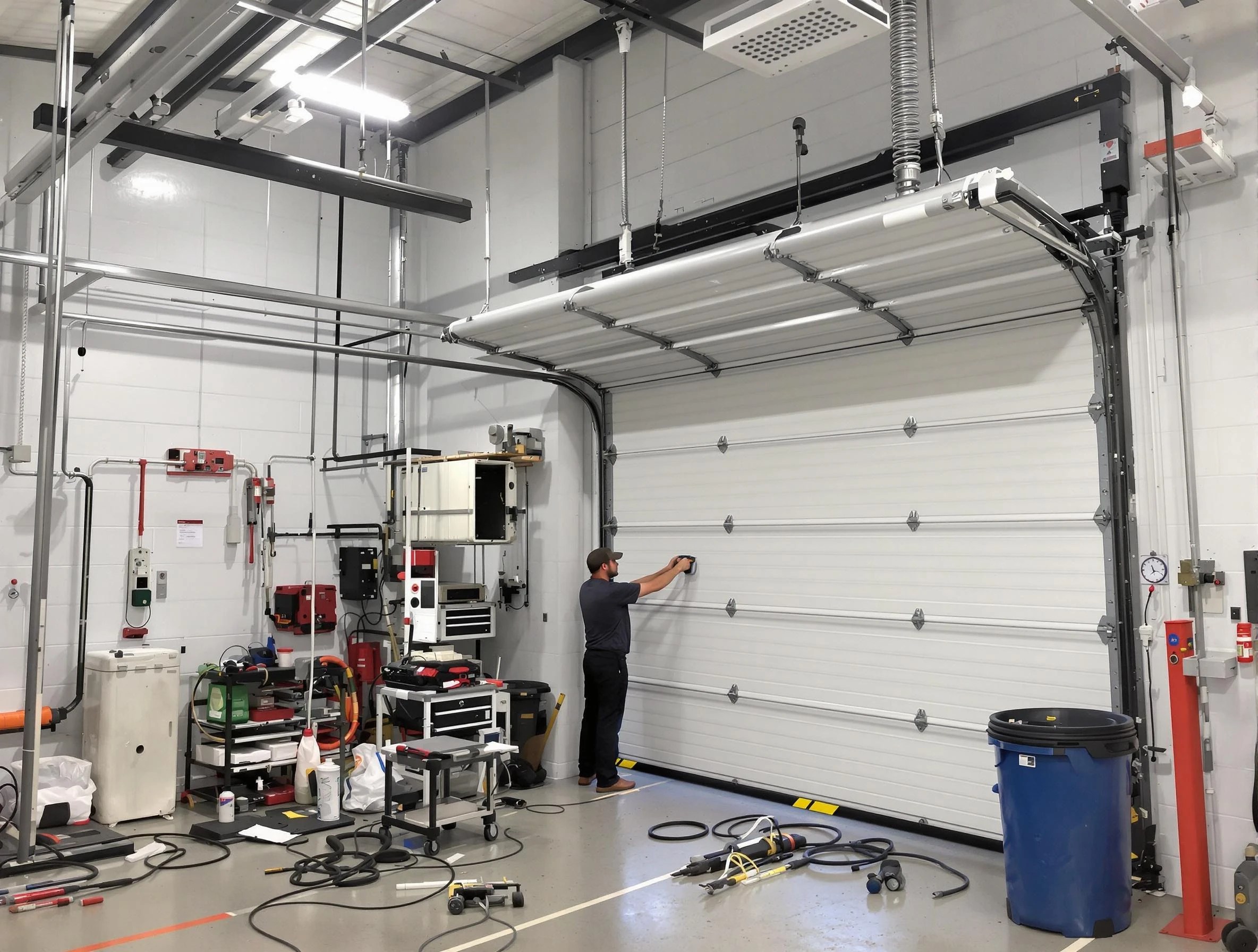 Paterson Garage Door Repair certified technician performing commercial door repair at a Paterson business facility