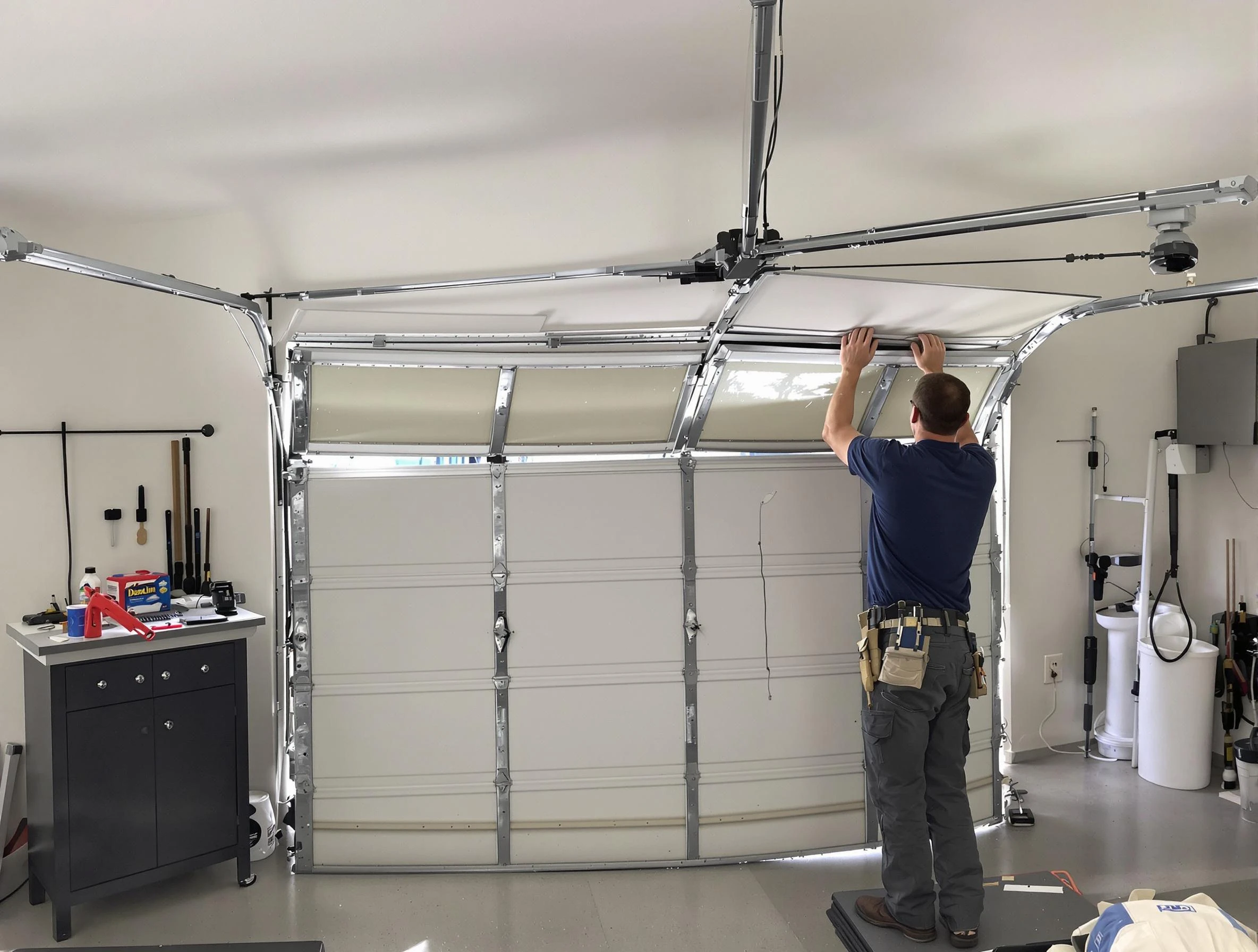 Paterson Garage Door Repair specialist performing precise section replacement on Paterson garage door